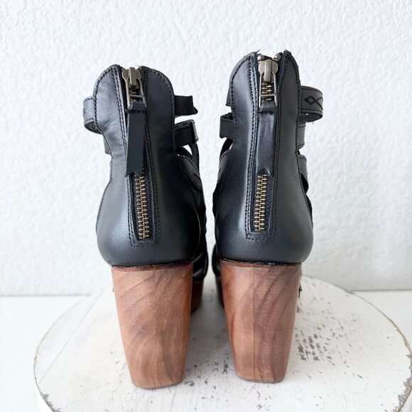 Lane Boots BECCA Womens Black Wedges 8 Western Sandals Cowgirl Wooden Heels - Picture 3 of 10